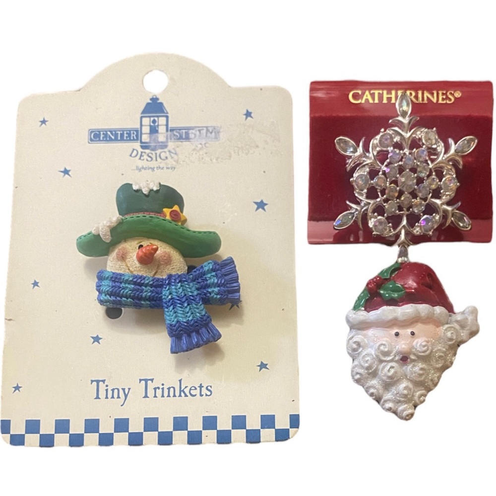 Lot of 3 Christmas Holiday Themed Costume Brooches (Snowman, Santa, Snowflake)